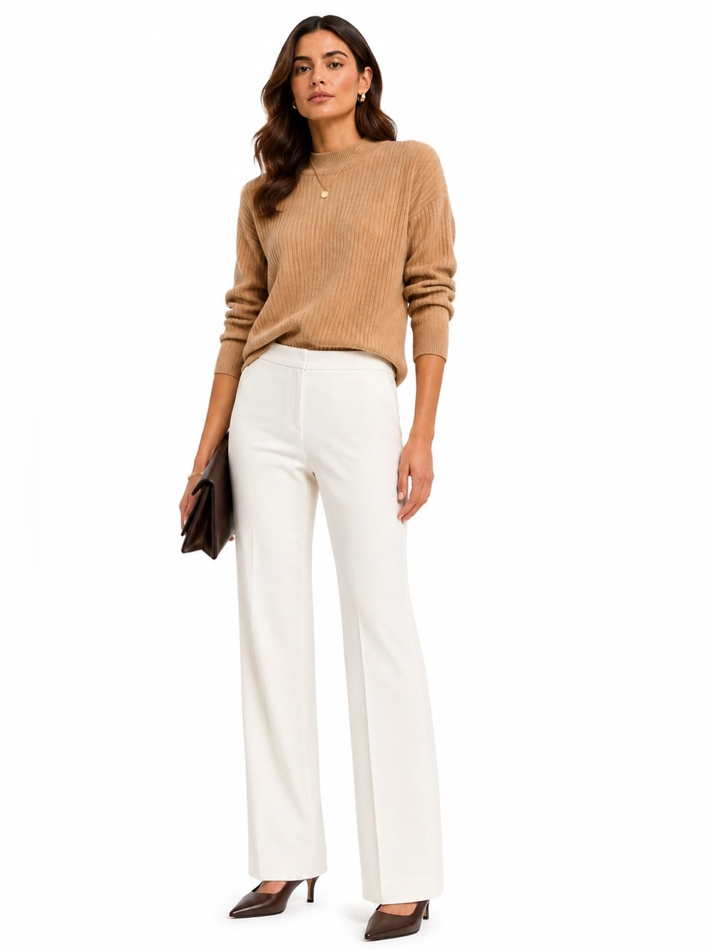 Calvin Klein Ivory White Tailored Straight Leg Side Slit Career Pants Trousers S